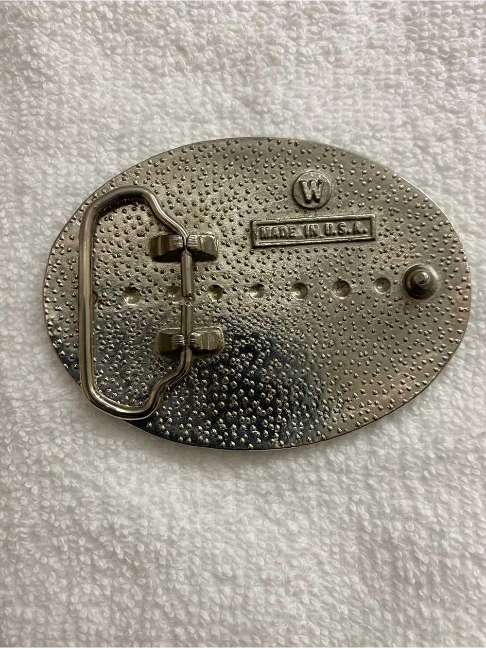 Vintage Western Eagle Belt Buckle Oval Silvertone Floral Leaf Pattern USA W